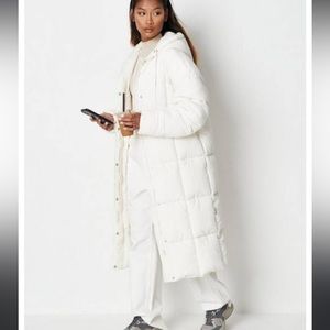 Missguided Ecru Vertical Seamed Longline Puffer Coat - White-Cream